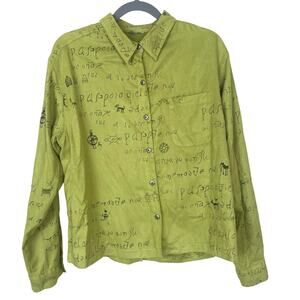 Vintage Chicos Womens Button Up‎ Sz M Chartreuse Whimsigoth Unique Fairy Artsy